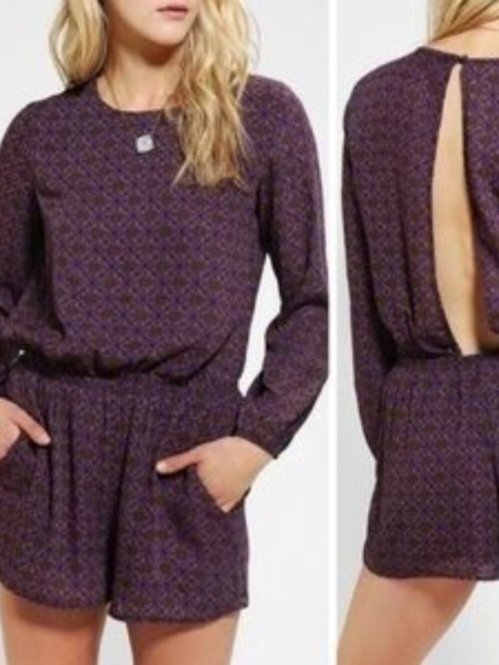 Lucca Couture Romper Purple Medallion Long Sleeve, Size M